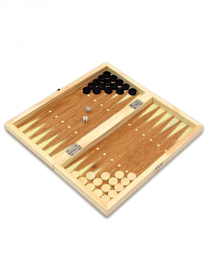 Шахматы, нарды, шашки деревянные 3 в 1 (поле 24 см) фигуры из пластика (44877)