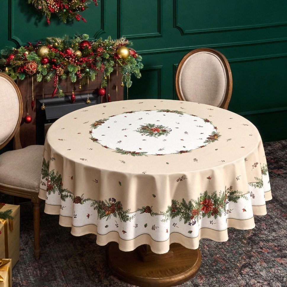 Скатерть круглая "celebration" 190см ,бежевый, 100% хлопок,твил,горох пропитка Lefard (850-734-22)