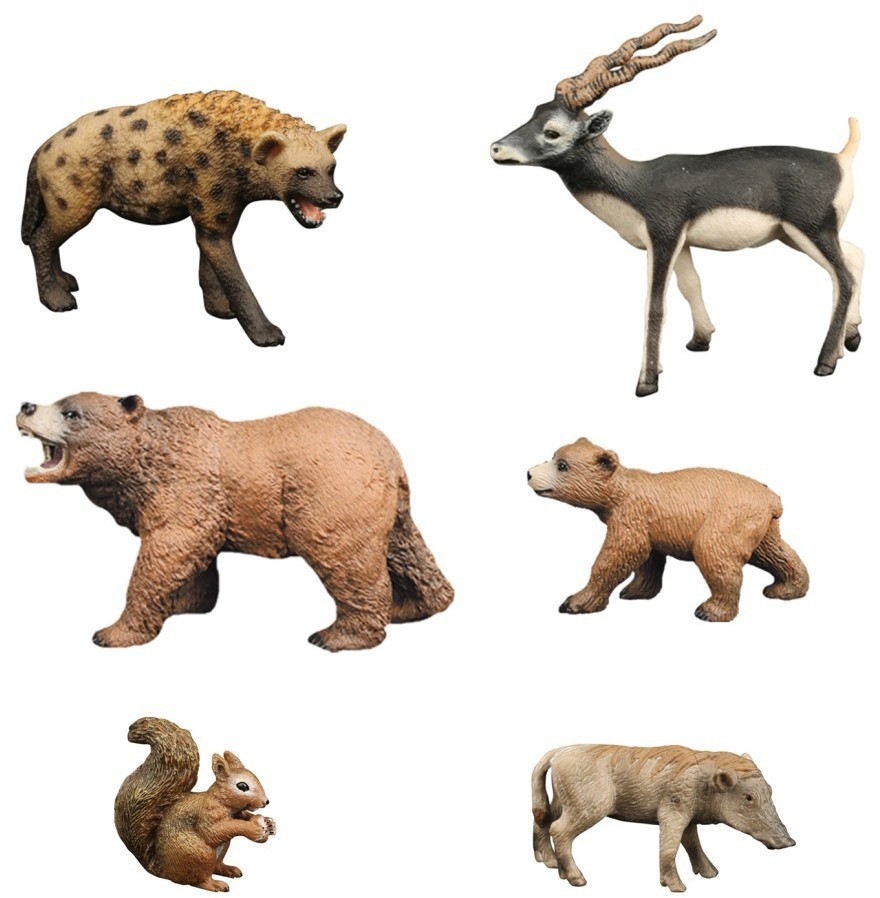 Набор фигурок животных серии "Мир диких животных": гиена, антилопа, бородавочник, белка, медведь с медвежонком (набор из 6 фигурок) (MM211-221)