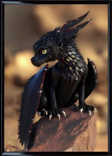 Картина Дракон Мини Черный с кристаллами Swarovski (3020)