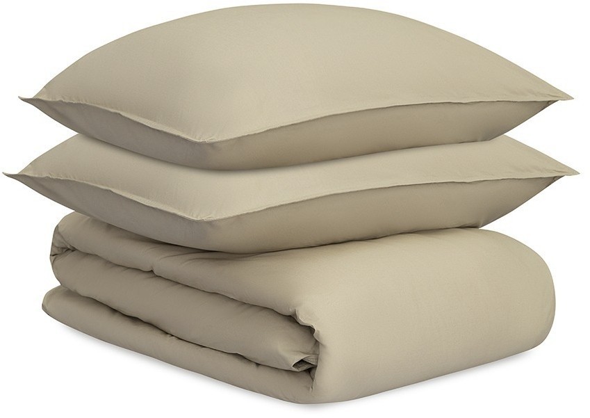 Комплект постельного белья из стираного перкаля бежево-серого цвета из коллекции essential, 200х220 см (77730)