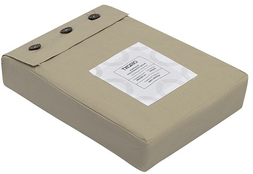 Комплект постельного белья из стираного перкаля бежево-серого цвета из коллекции essential, 200х220 см (77730)