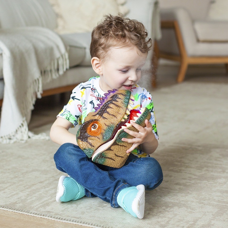 Тираннозавр (Тирекс) серии "Мир динозавров" - Игрушка на руку, парогенератор, коричневый (MM219-364)