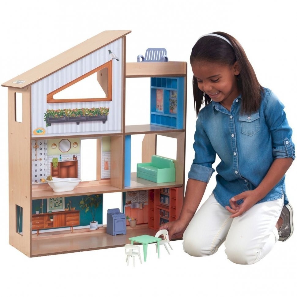 Деревянный кукольный домик "Хазэл", с мебелью 11 предметов в наборе, для кукол 17 см (65990_KE)
