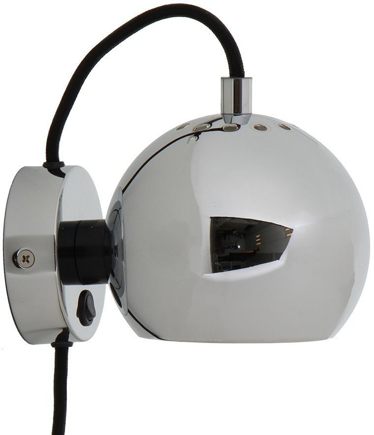 Лампа настенная ball, D12 см, хром в глянце, черный шнур (70080)