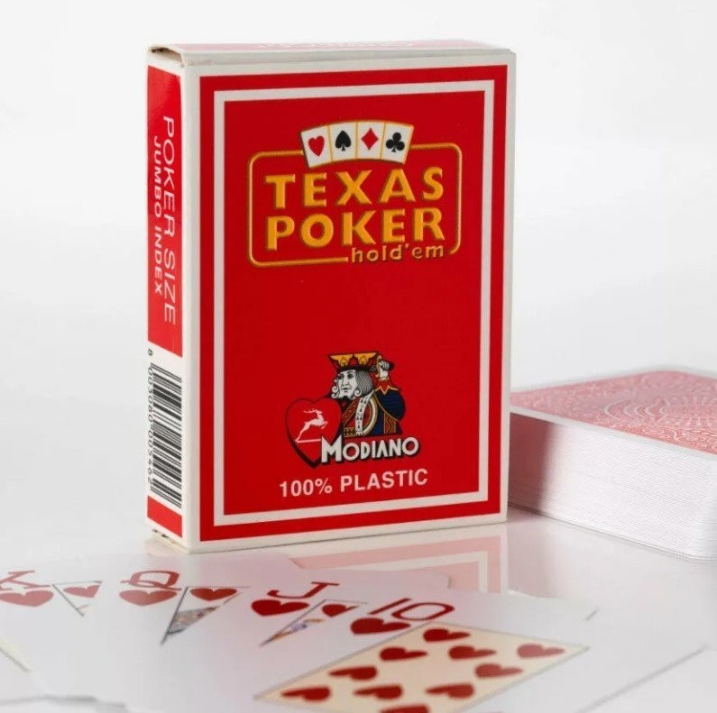 Карты "Modiano Texas Poker" 100% plastic 2 jumbo index red (64296)