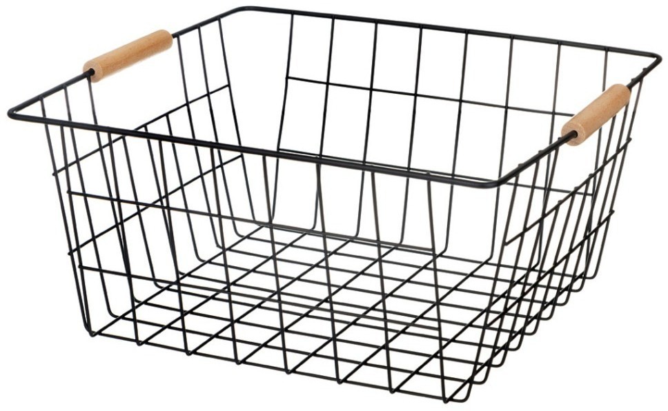 Корзина с деревянными ручками черная 31.5*30.5*15.5 см Agness (917-124)