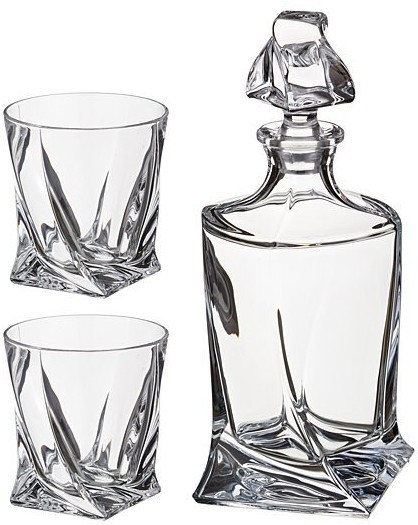 Набор для виски "квадро" 3пр.: штоф+2 стакана 850/400 мл.высота=27/10 см. Crystalite Bohemia (669-139)