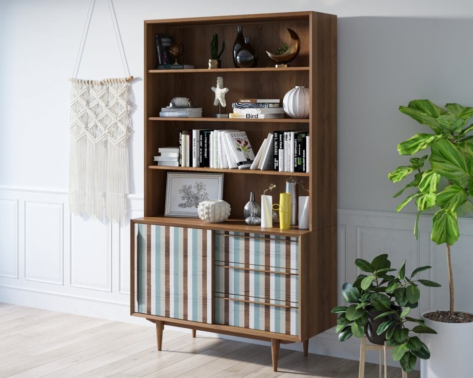 Стеллаж Bruni print 1 с дверками арт BR-01/print_1-ET