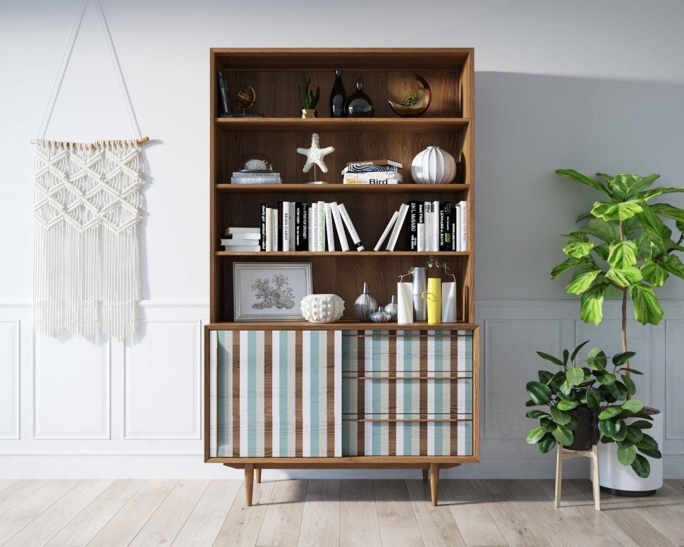 Стеллаж Bruni print 1 с дверками арт BR-01/print_1-ET