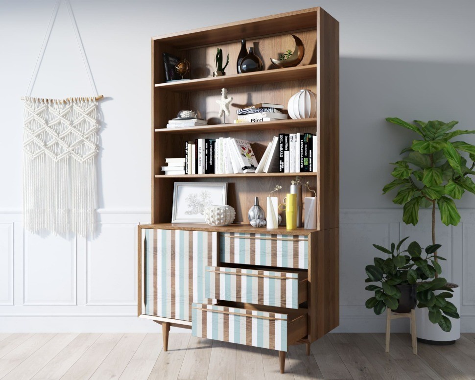 Стеллаж Bruni print 1 с дверками арт BR-01/print_1-ET