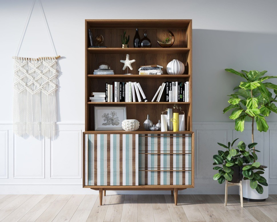 Стеллаж Bruni print 1 с дверками арт BR-01/print_1-ET