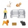 Фигурки животных серии "На ферме": 2 кролика, кошка, собака, рейнджер, ограждение (набор из 7 предметов) (MM215-328)