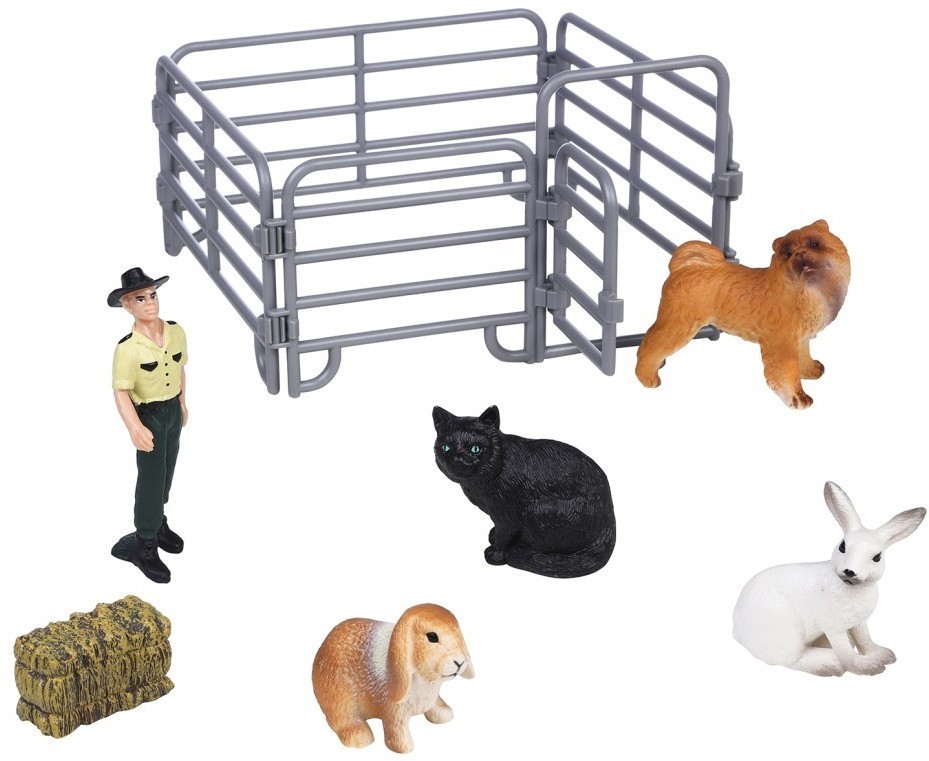 Фигурки животных серии "На ферме": 2 кролика, кошка, собака, рейнджер, ограждение (набор из 7 предметов) (MM215-328)