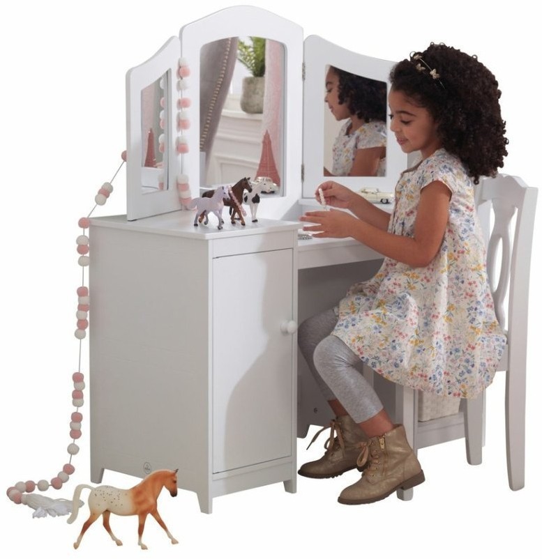 Белый деревянный туалетный столик (трельяж) для девочек "Делюкс" (Deluxe Vanity & Chair) (13018_KE)