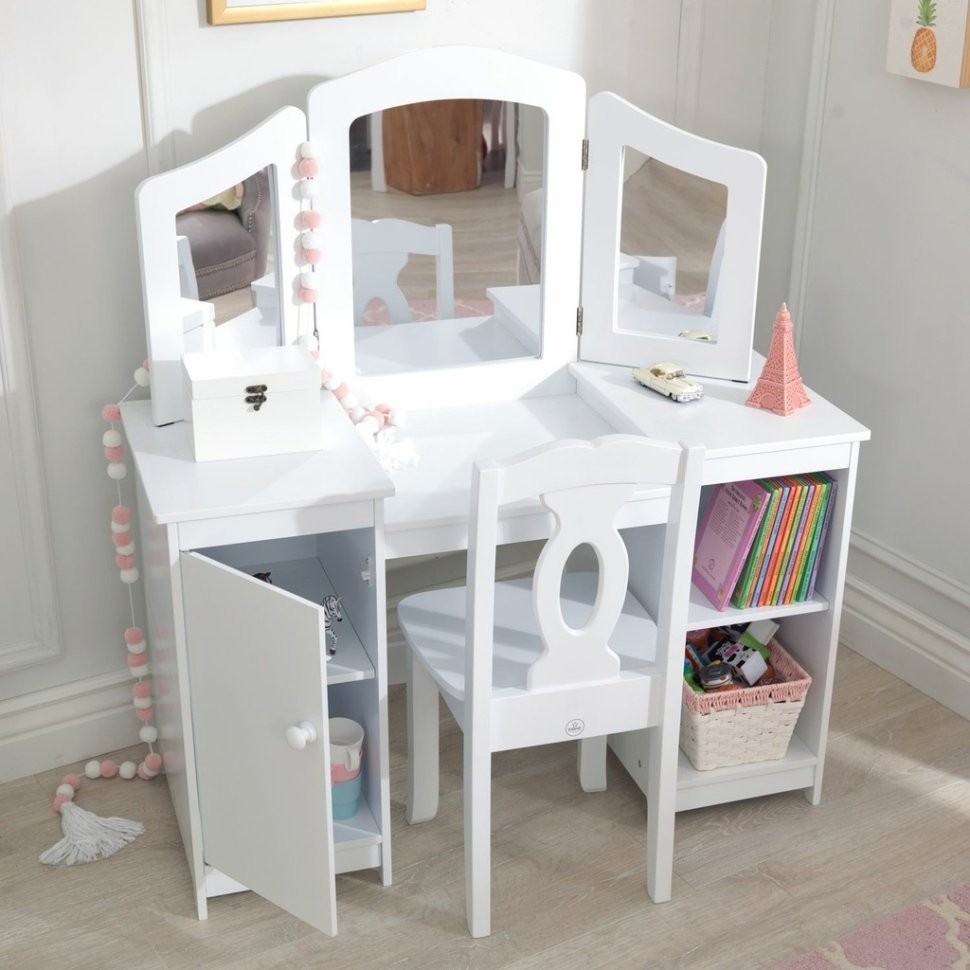 Белый деревянный туалетный столик (трельяж) для девочек "Делюкс" (Deluxe Vanity & Chair) (13018_KE)