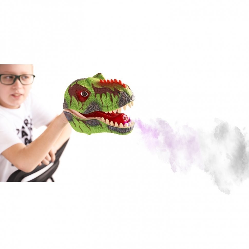 Тираннозавр (Тирекс) серии "Мир динозавров" - Игрушка на руку, парогенератор, зеленый (MM219-365)