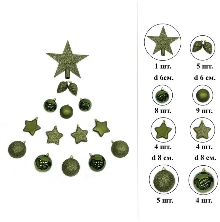 Набор пластиковых шаров с верхушкой ø 8 см зеленый 40 шт. (85644)