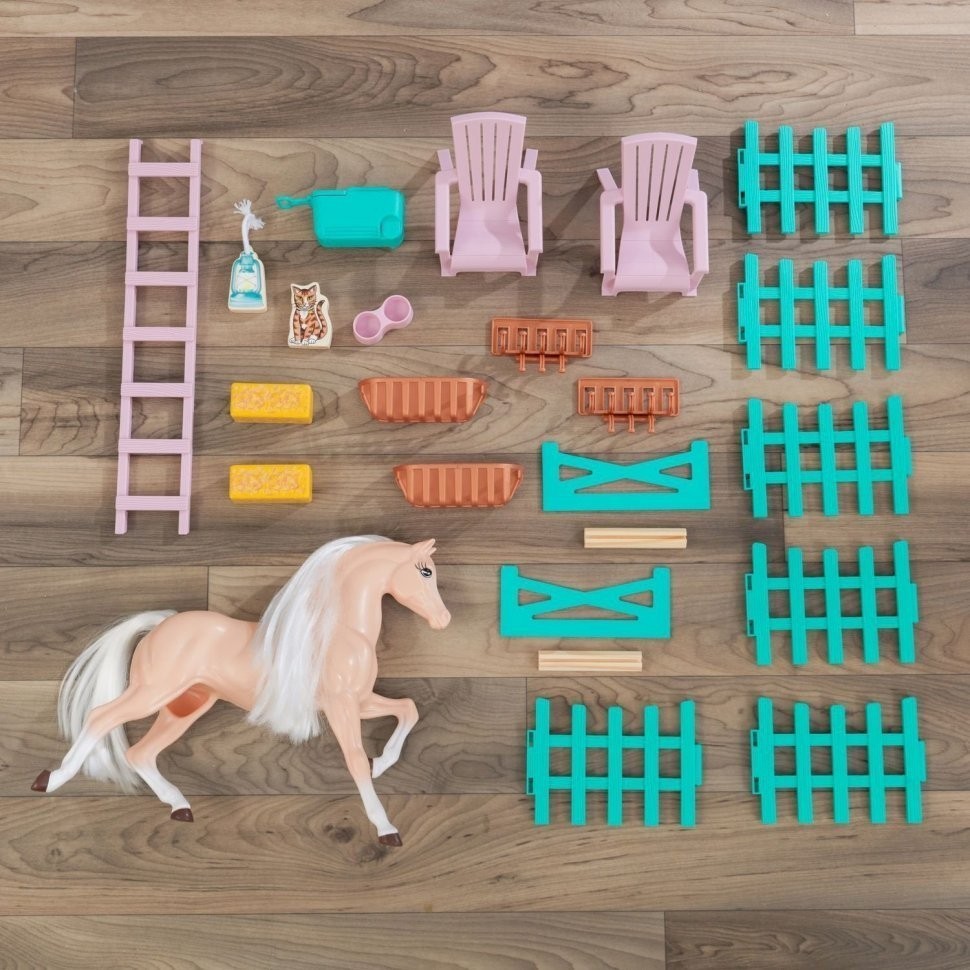 Деревянный кукольный домик "Конюшня Сладкий луг", открытый на 360°, с мебелью 24 предмета в наборе, для кукол 30 см (63534_KE)