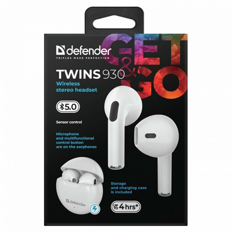 Наушники с микрофоном гарнитура DEFENDER TWINS 930 Bluetooth беспроводные белые 513853 (94439)