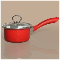 Ковш эмалир. со стекл. крышкой с эффектом металлик серия &quot;deluxe&quot; цв:красный 1,1 л. 14х8,5 см Agness (901-055)