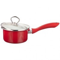 Ковш эмалир. со стекл. крышкой с эффектом металлик серия &quot;deluxe&quot; цв:красный 1,1 л. 14х8,5 см Agness (901-055)