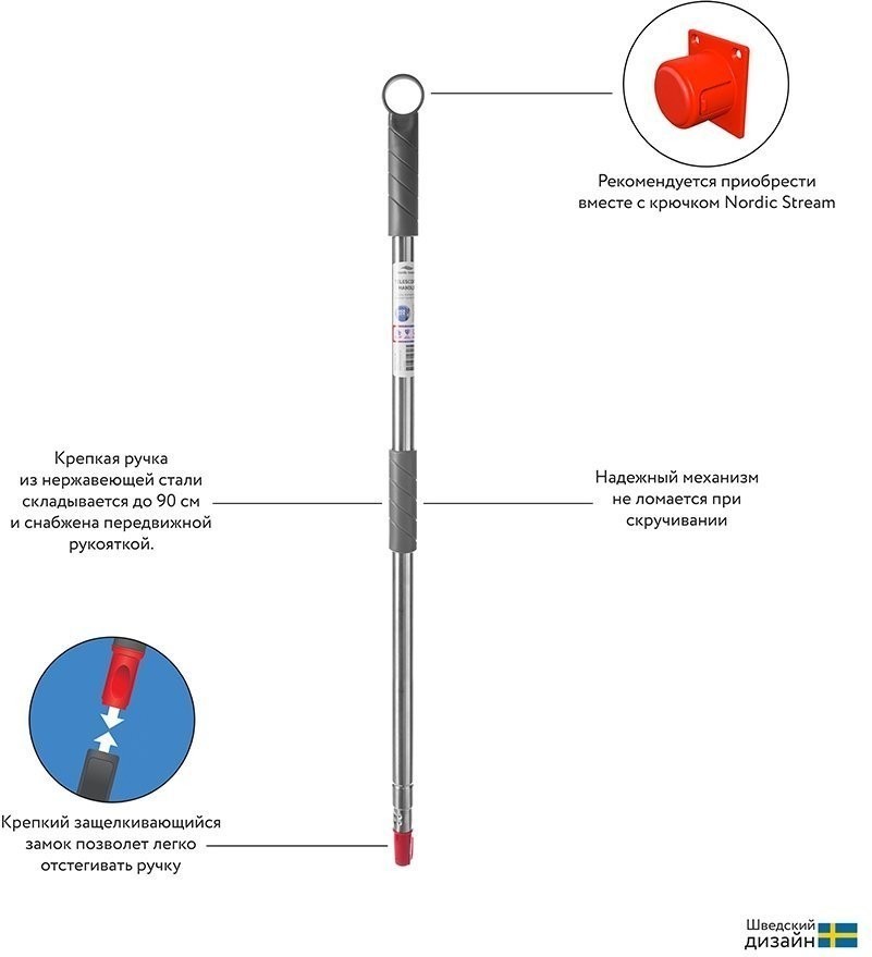 Набор из телескопической ручки 160 см, подвижного основания для швабры и сменной насадки из микрофибры (72124)