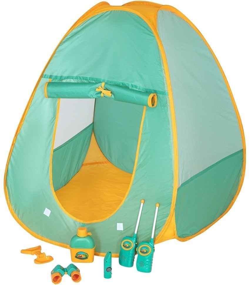 Детская игровая палатка "Набор Туриста" с набором для пикника 6 предметов: фляга, лопатка, бинокль, рации 2 шт., мультиприбор (свисток, фонарик, компа (G209-010)