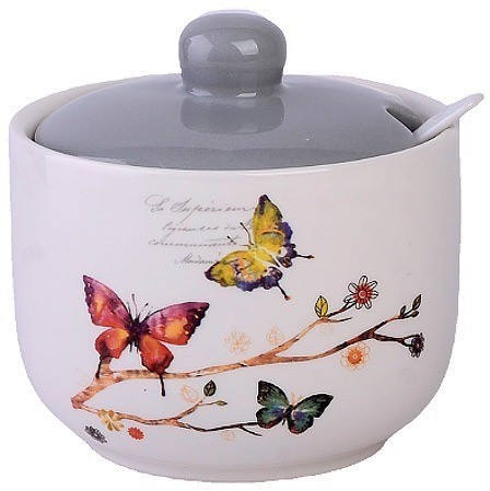 Сахарница с крышкой 520 мл с ложкой Бабочки в саду LORAINE (60127)