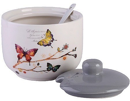 Сахарница с крышкой 520 мл с ложкой Бабочки в саду LORAINE (60127)