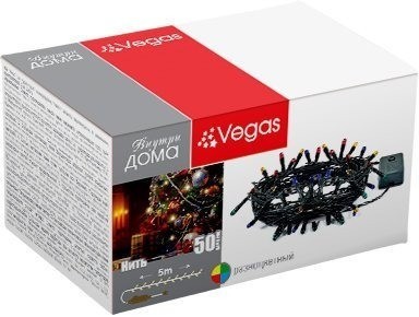 Светодиодная гирлянда для дома (мультиколор) Vegas Нить 50 LED, 5 м, 220V 55056 (64438)