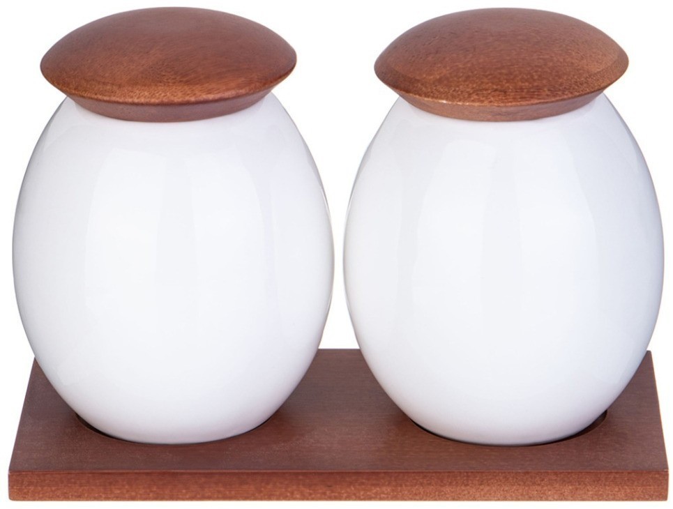 Набор банок с дерев. крышкой lefard "native" 18,5*12 см 400 мл 2 шт. на дерев. подставке (587-203)