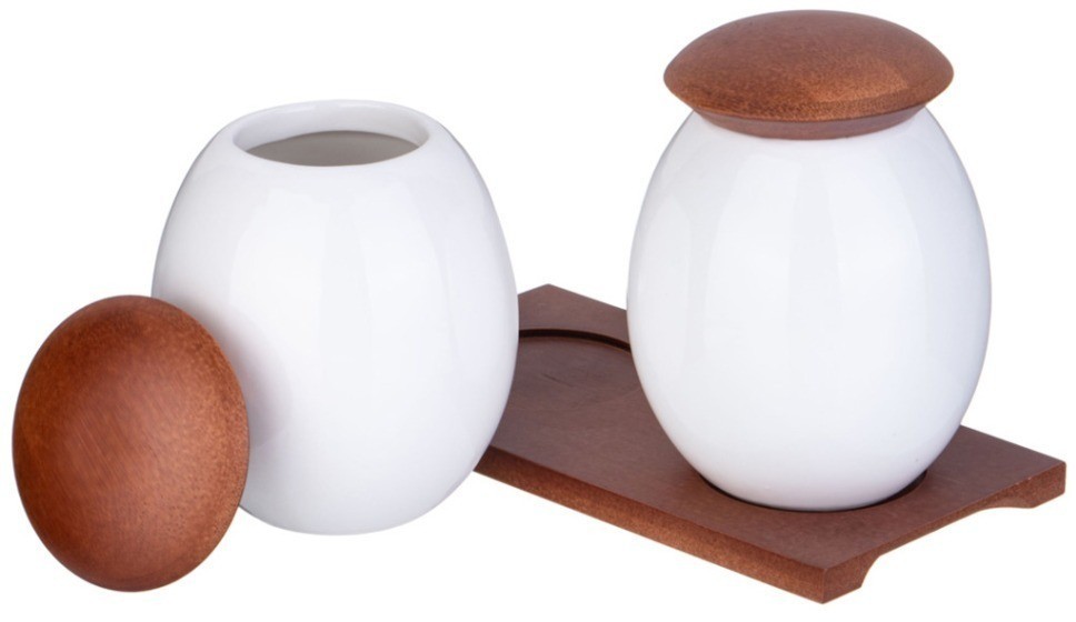 Набор банок с дерев. крышкой lefard "native" 18,5*12 см 400 мл 2 шт. на дерев. подставке (587-203)