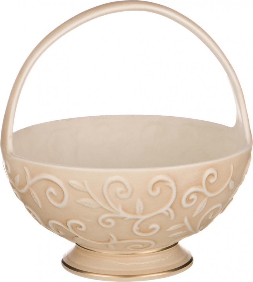 Корзинка декоративная "арт деко" круглая персиковая с золотой каймой диаметр=27 см.высота=28 см. Loucicentro-Ceram. Louсa (742-006)