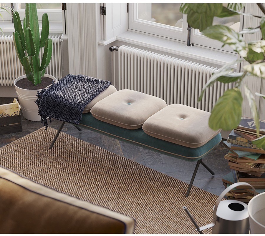 Банкетка pea, велюр, бежевая/сине-зеленая (76123)