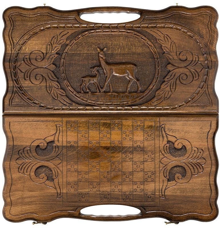 Нарды резные "Олень" с ручкой 60, Haleyan (28815)