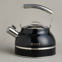 Чайник agness со свистком 2,7л, термоаккумулирующее дно, 304 сталь,  индукция (914-303)