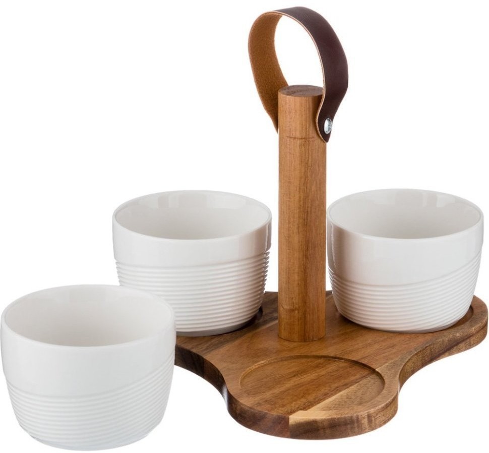 Набор соусников из 3 шт. 8,5*8,5*6 220 мл. на деревянной подставке с ручкой Lefard (235-104)