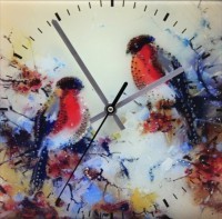 Картина Часы Снегири с кристаллами Swarovski (1756)