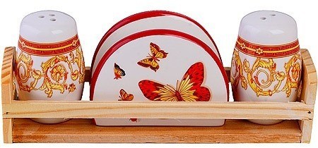 Набор для специй на подставке + салфетница Романтика LORAINE (30780)