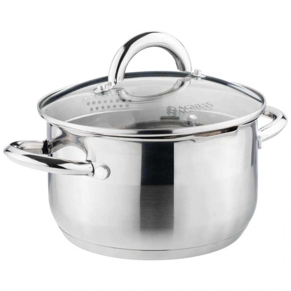 Кастрюля agness "profi home" со стеклянной крышкой, 2,0л 18x10.5 см Agness (914-201)