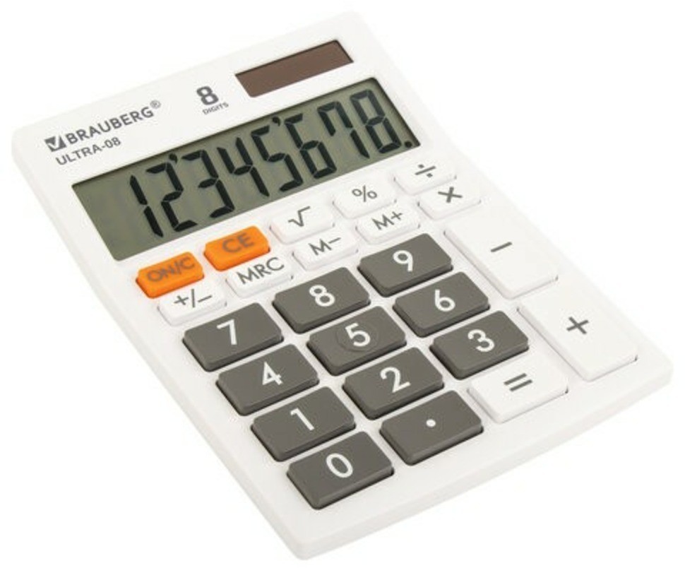 Калькулятор настольный BRAUBERG ULTRA-08-WT КОМПАКТНЫЙ (154x115 мм) БЕЛЫЙ 250512 (96797)