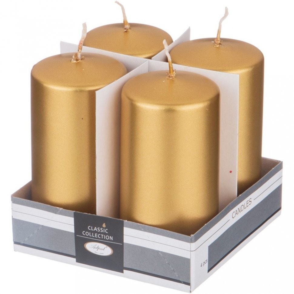 Набор свечей из 4 шт. 10*5 см. золотой металлик Adpal (348-445)