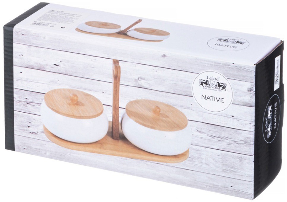 Набор банок с дерев. крышкой lefard "native" 2 шт. 11,5 см 270 мл на дерев. подставке (587-187)