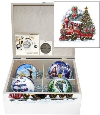 Новогодний набор на 4 шара Полярный курьер с кристаллами Swarovski (2560)
