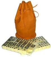 Домино в рыжем кожаном мешочке (9 точек) (31905)