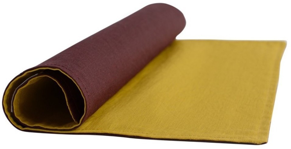 Салфетка под приборы из умягченного льна с декоративной обработкой бордовый/горчица essential, 35х45 (63130)