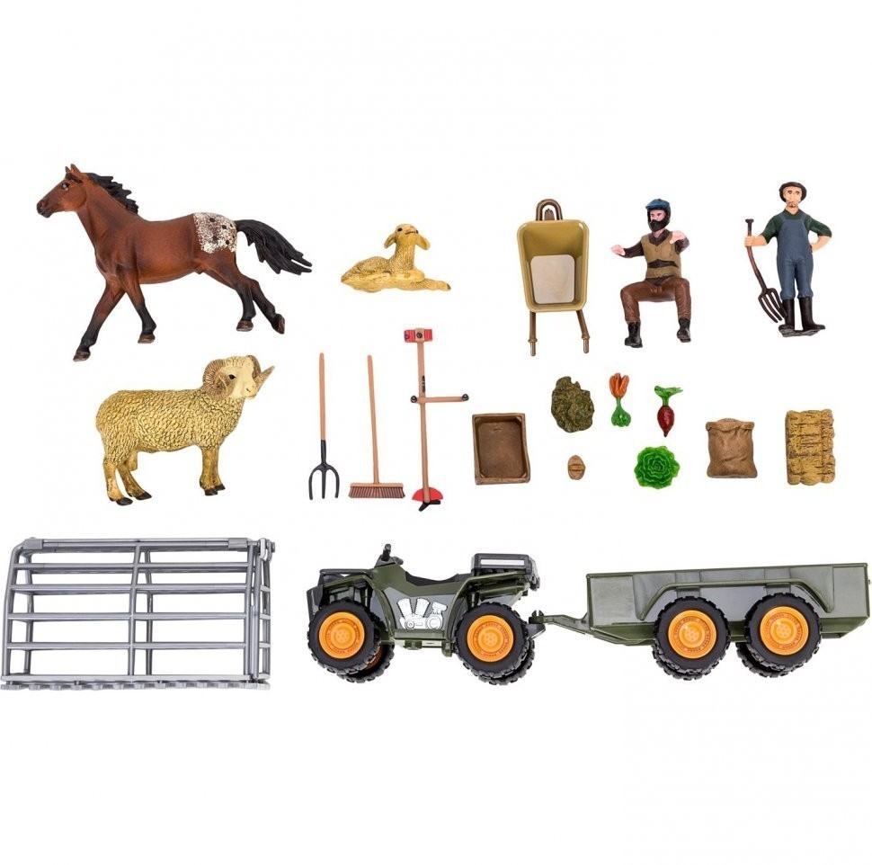 Набор фигурок животных серии "На ферме": Ферма игрушка, 22 фигурок домашних животных (лошади, овцы), персонажей и инвентаря (ММ205-047)