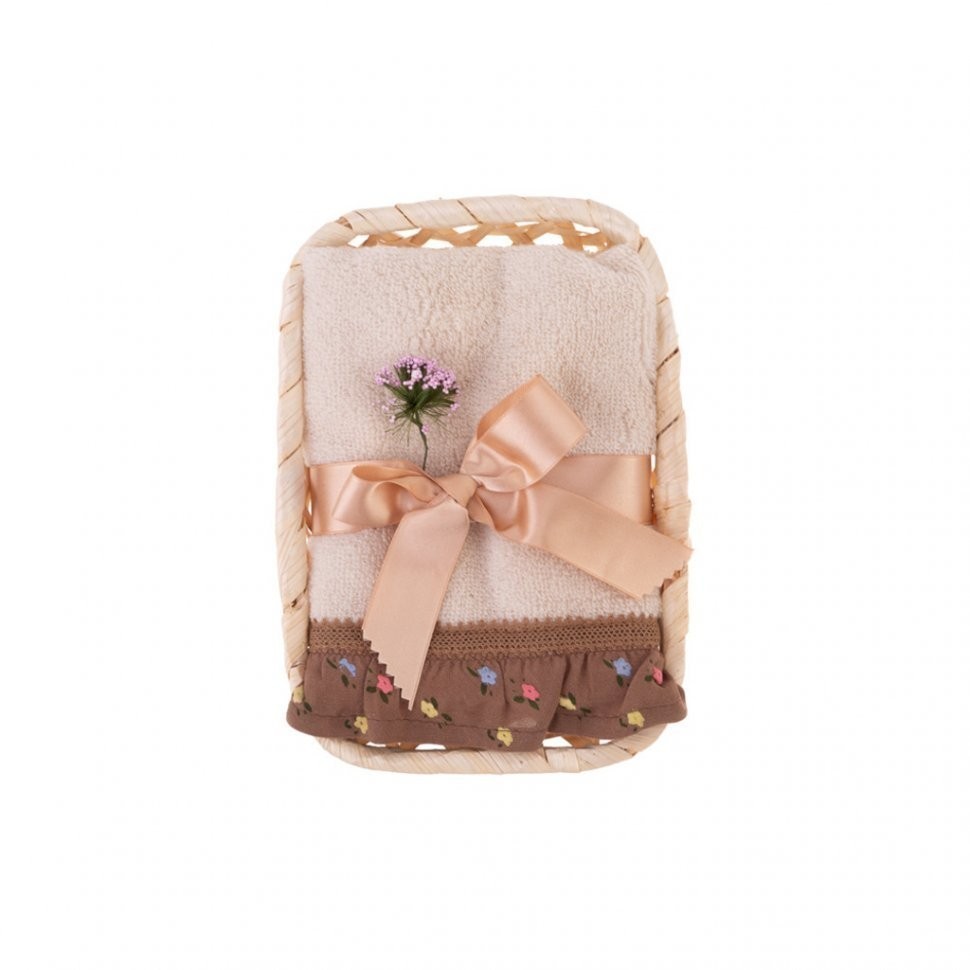 Полотенце махровое в корзинке, "шебби шик",30х50см,х/б 100% ,бежевый. SANTALINO (850-841-18)