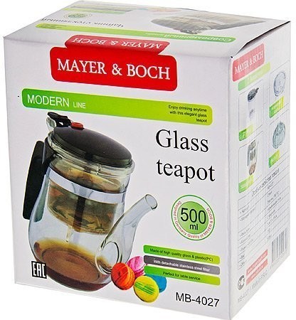 Чайник заварочный 0,5л дав/клап стекло/нерж/ст/пластик Mayer&Boch (4027)